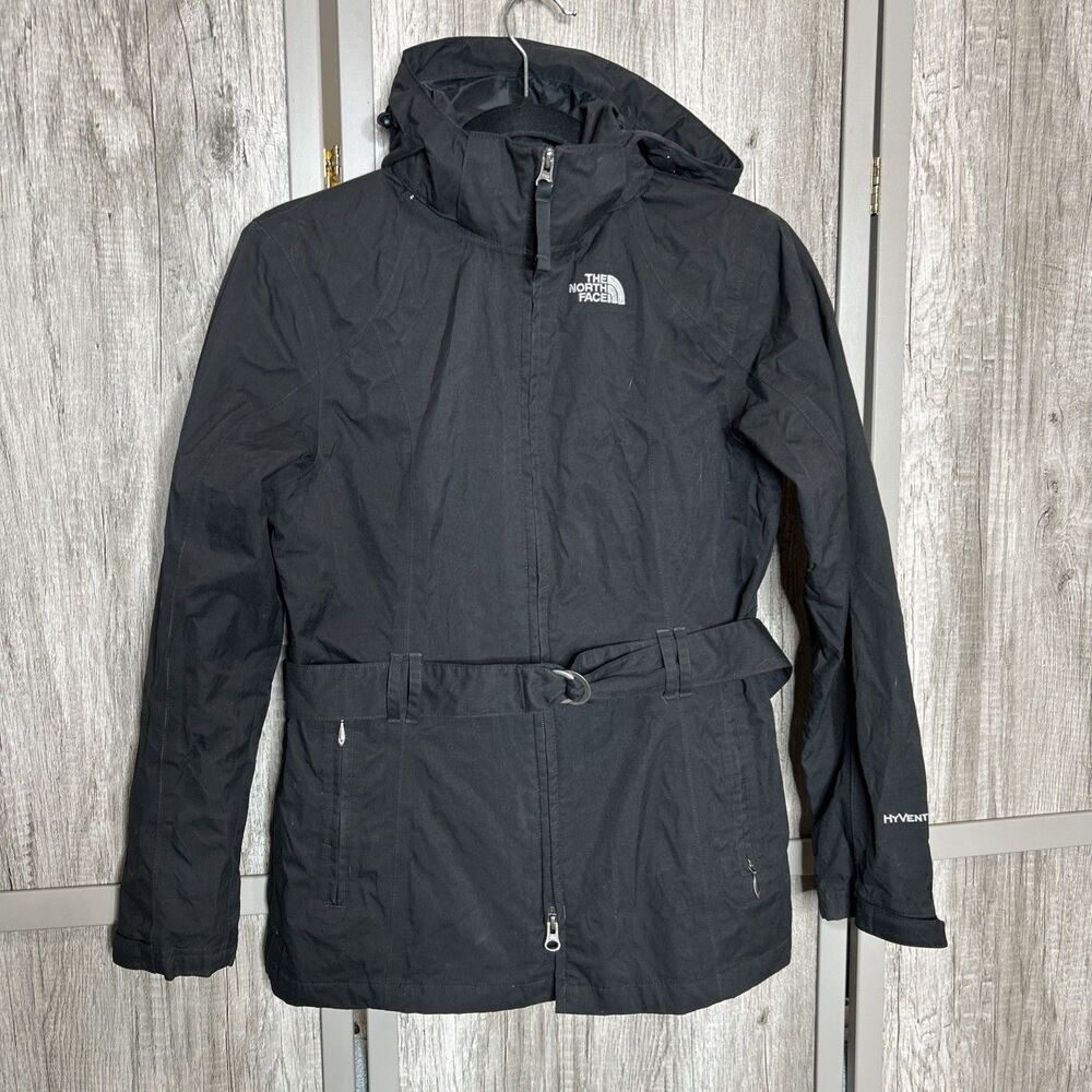 The North Face Jacket Size S Hooded HyVent Soft Shell Belted Pockets Black